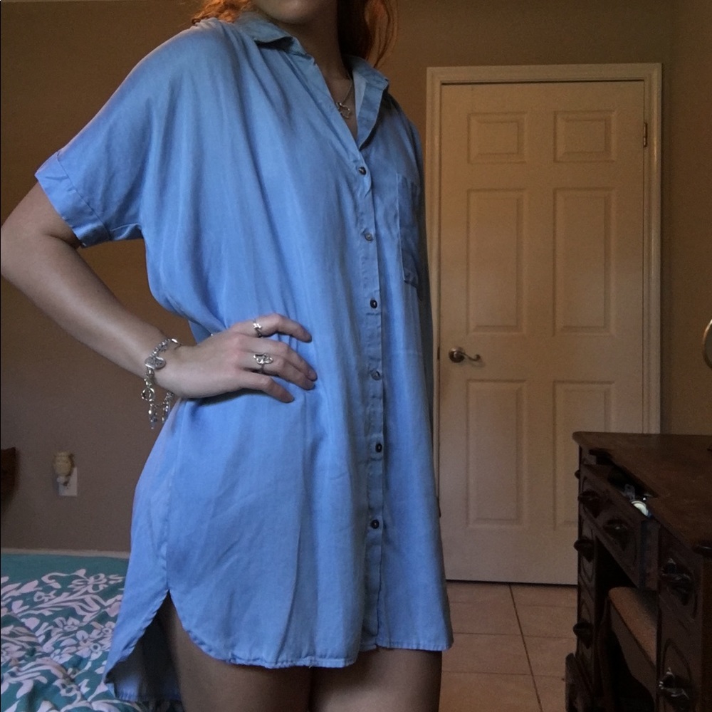 Blue button up dress